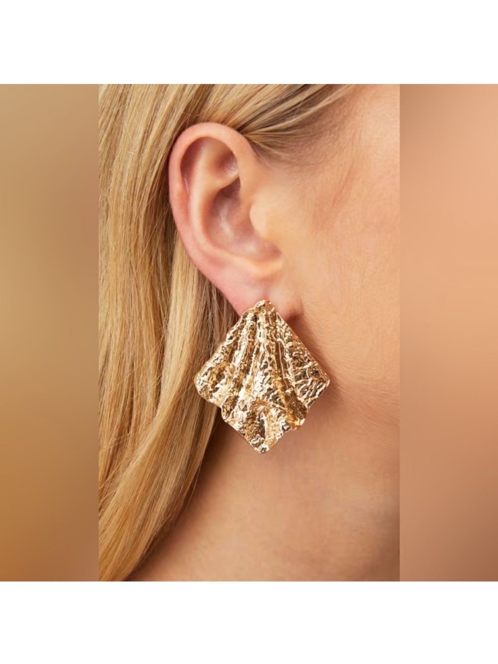 Gold Textured Statement Drop Earrings A97